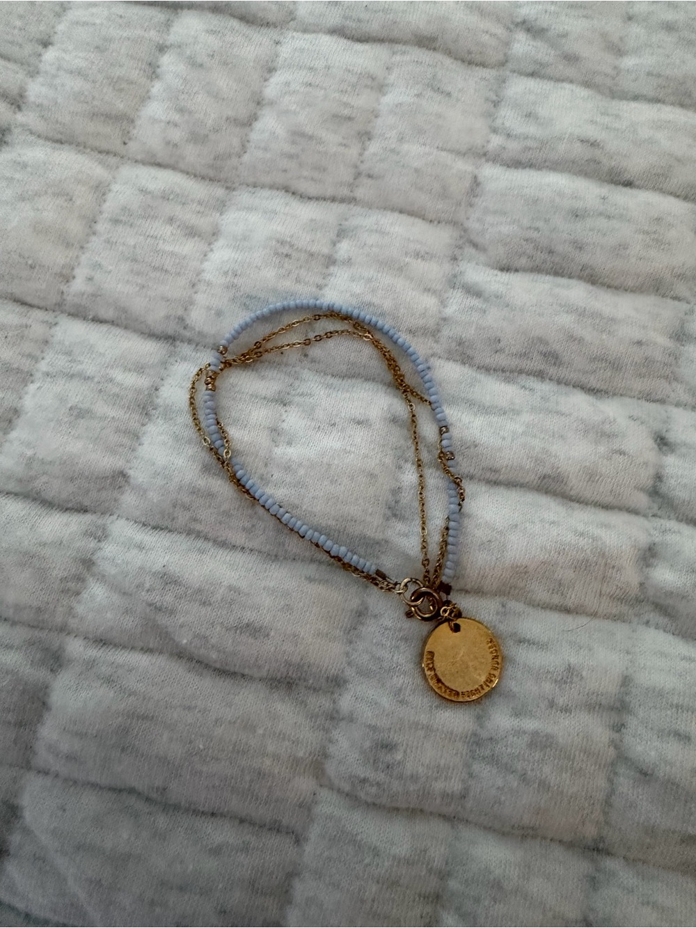 Half United Gold Disc Bracelet with Pale Blue Beads
